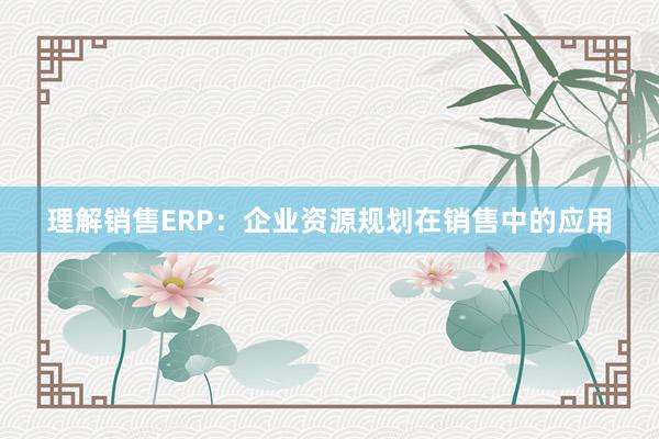 理解销售ERP：企业资源规划在销售中的应用